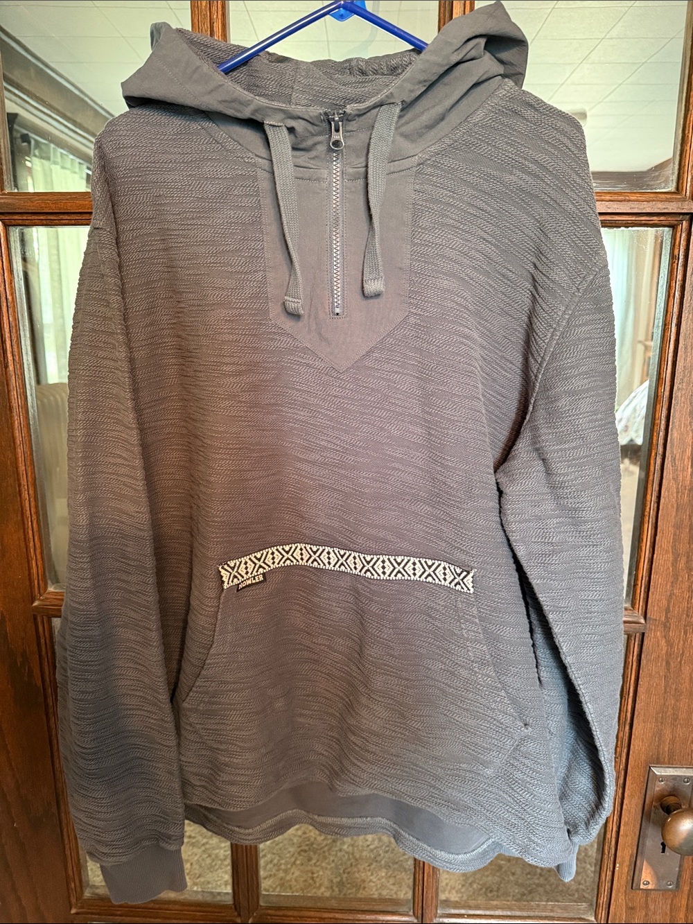 Howler Bro Mens XL Gray Textured 1/4 Zip Pullover Hoodie Geometric Trim Gorpcore